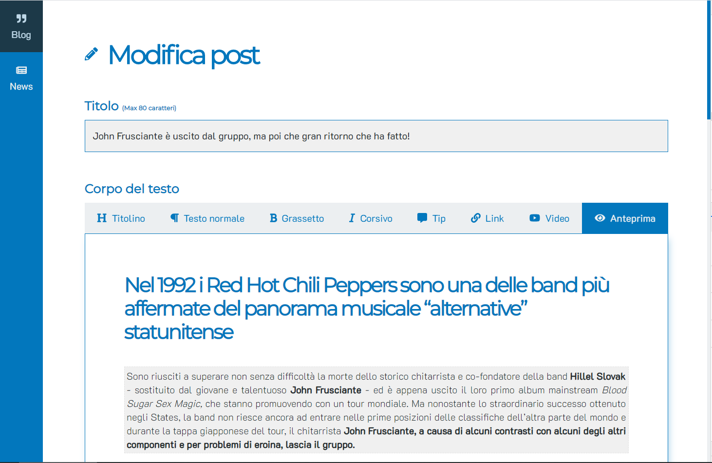 Un editor minimalissimo per il tuo blog.